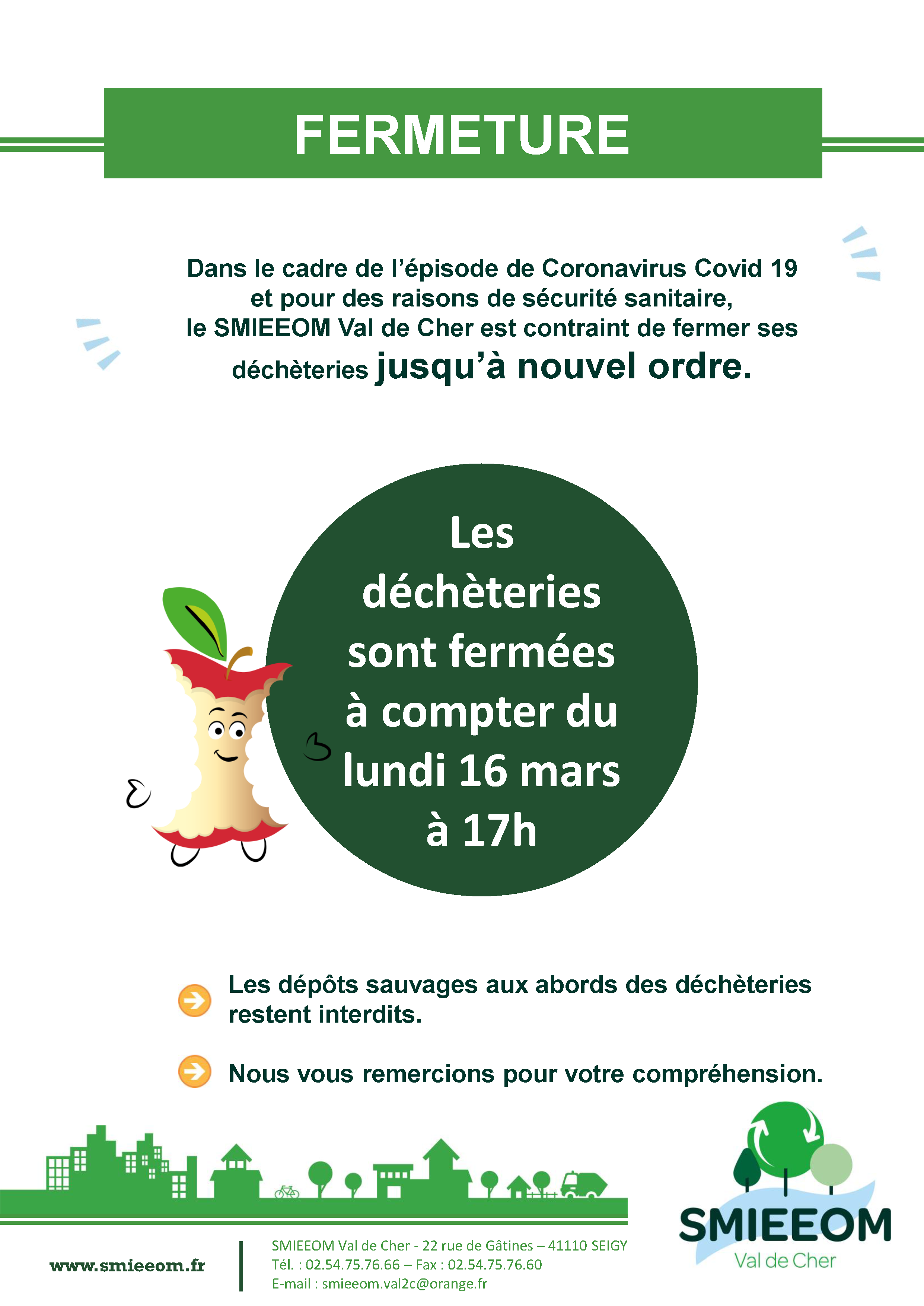 Fermeture des déchèteries Fermeture des déchèteries
